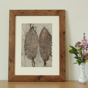 Chestnut Pair - 8x12 Original Ecoprint Art mounted to fit 12x16 frame