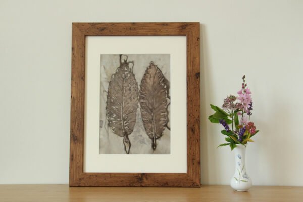 Chestnut Pair - 8x12 Original Ecoprint Art mounted to fit 12x16 frame