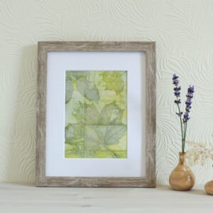 New Leaves - 5x7 Machine Sewn Ecoprinted Art mounted to fit 8x10 frame