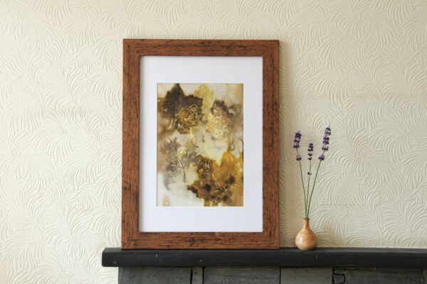 Orange Leaf Print VI - A4 Original Ecoprint Art mounted to fit A3 frame